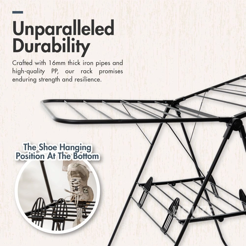 OLN-8002-Menshar-Gullwing-QuickFold-Rust-Free-Airer-Rack-Black-White-02 HOUZE - '2-Fold' & 'Menshar Gullwing QuickFold' Clothes Drying Airer Rack - Laundry | Organizer | Towels